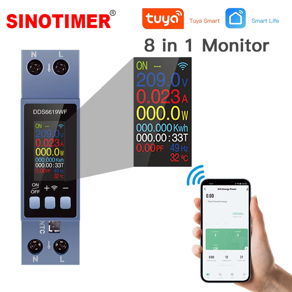 Energy Meter Din Rail Wifi - 8 in 1 Power Meter WiFi