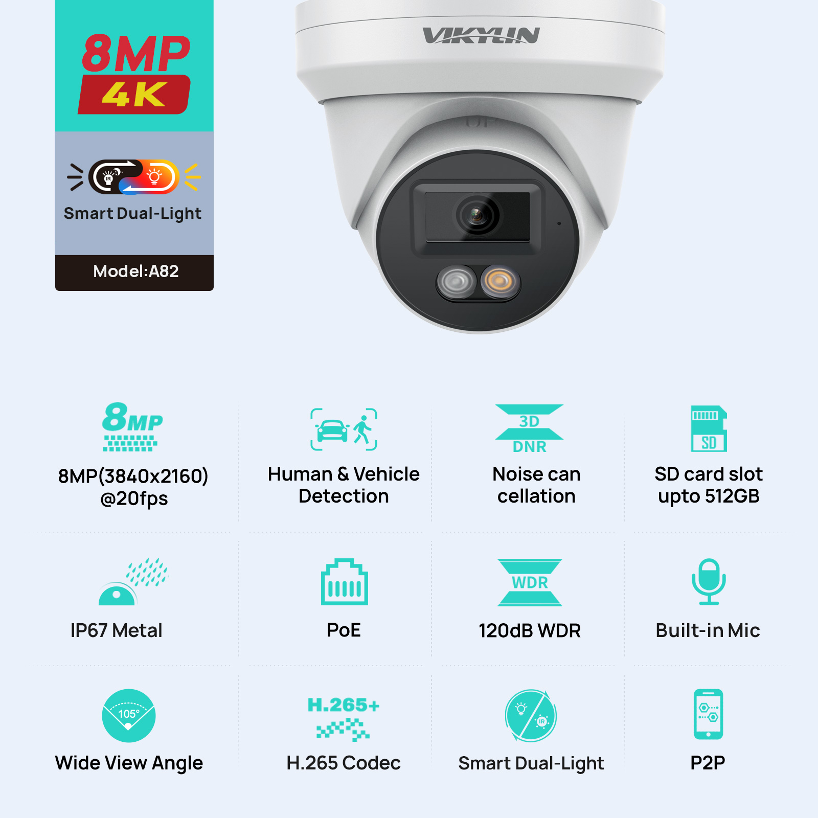 Smart Plug Outdoor Waterproof - VIKYLIN 8MP 4K IP Security Camera