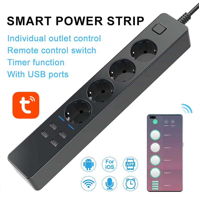 Smart Power Strip 4 Outlet Usb - Smart Power Strip Tuya Wifi 4