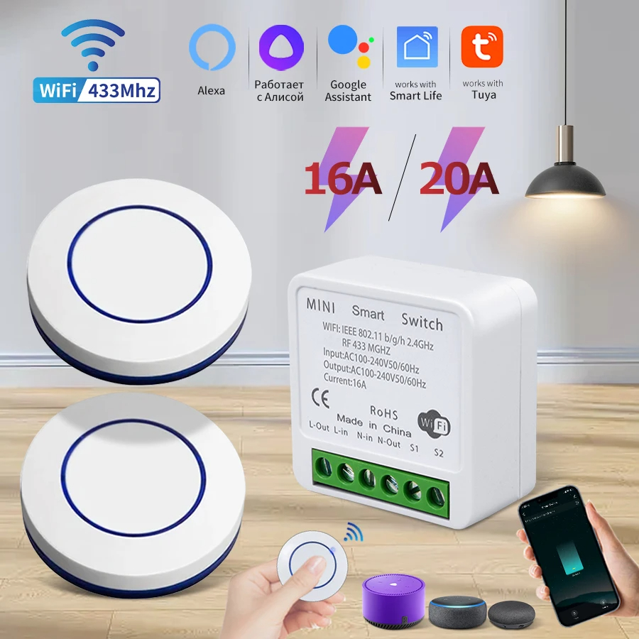 Smart Plug Mini Alexa Google - 16A/20A RF433Mhz Work With Tuya WiFi