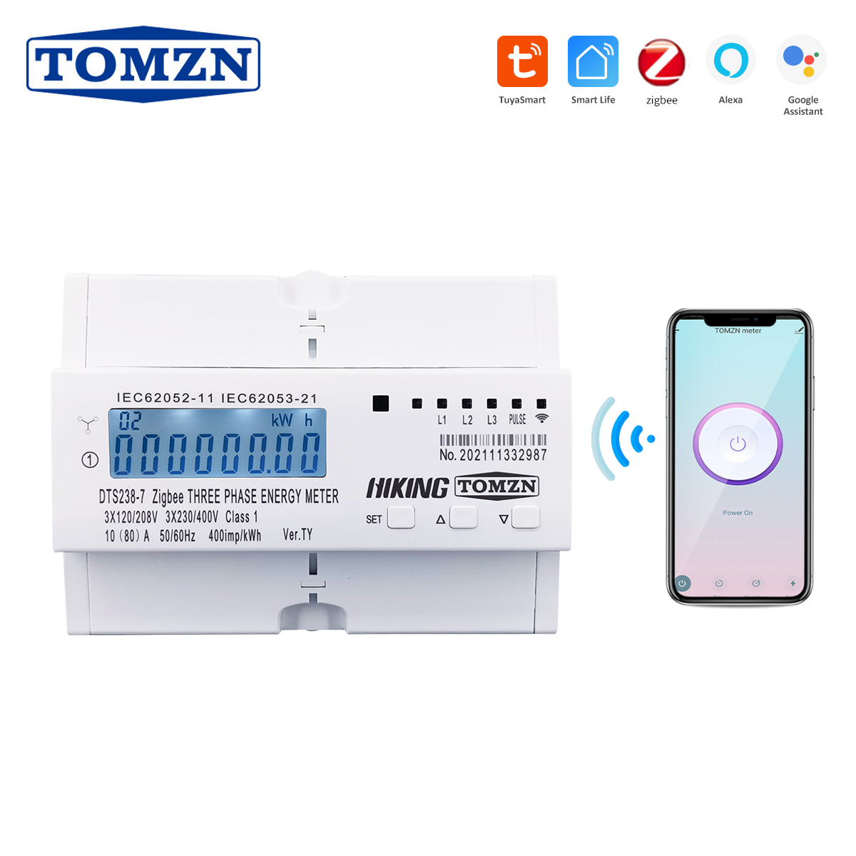 Energy Meter Din Rail Wifi - TOMZN 80A 3 Phase Zigbee Gateway