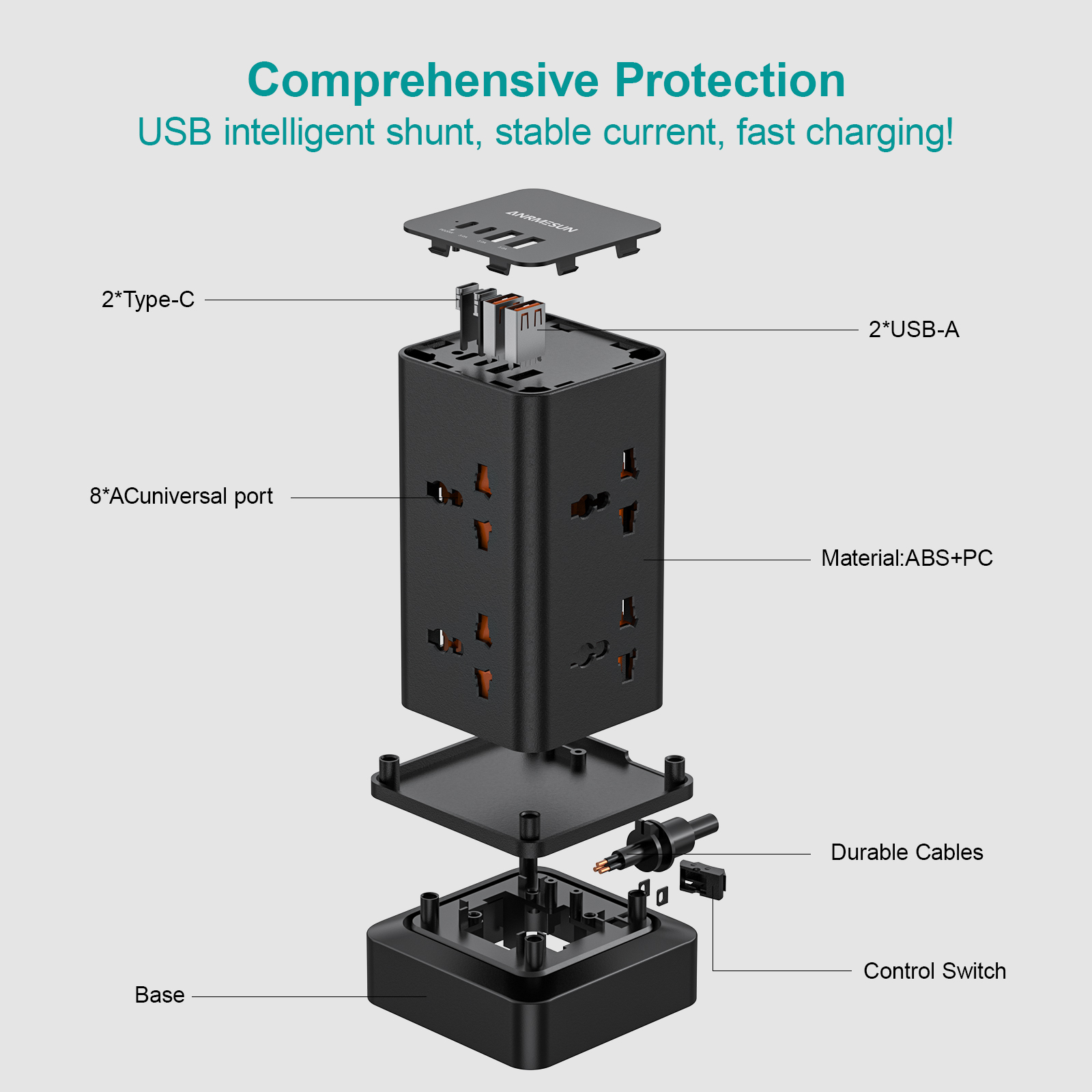 Tower Power Strip EU Plug Surg - Smart Plug Surge Protector review and price