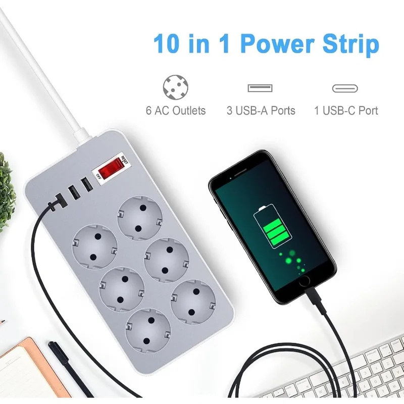 10 In 1 EU Plug Switch Power S - Smart Power Strip 4 Outlet Usb review and price